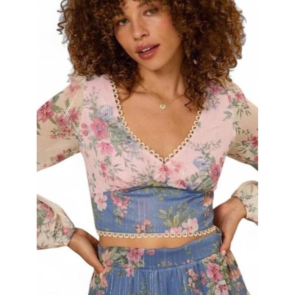 Altar’d State Fairy Core Floral Print Crop Top Long Sleeve Summer Blouse